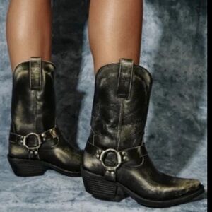 NEW🎡DINGO 1969 Ride Away Snip Toe Harness Cowboy Boots Women7.5 Black FESTIVAL